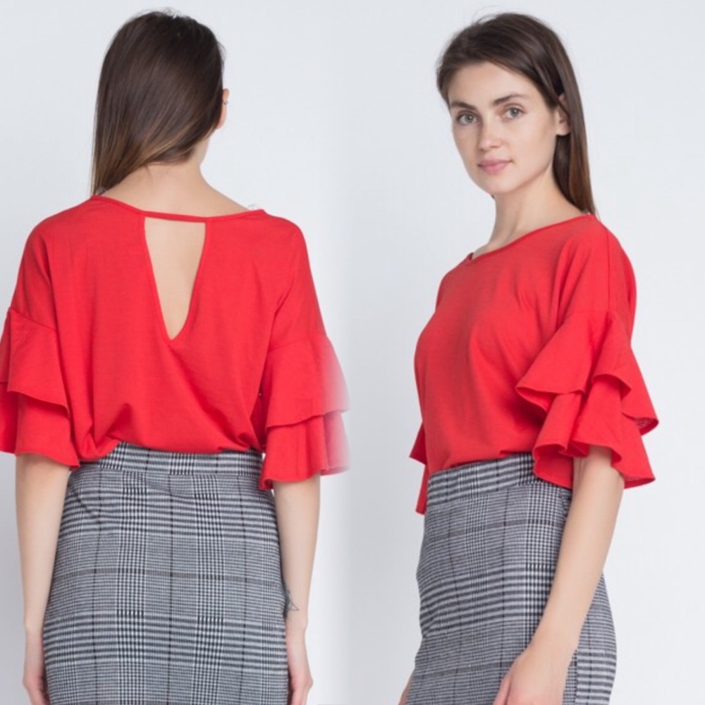 Red ruffle sleeve blouse - Picture 5 of 5